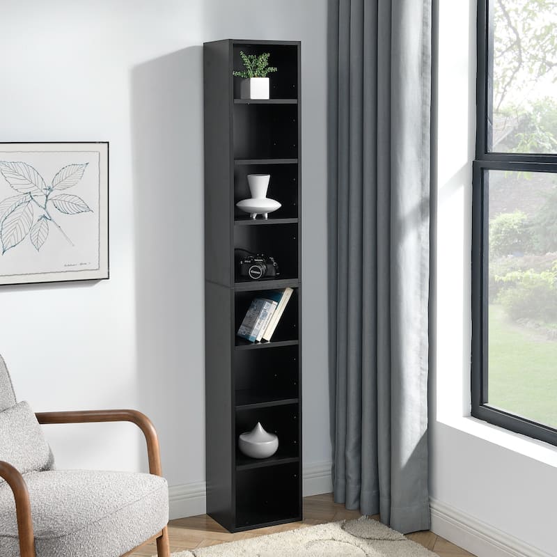 Roomfitters 8-Tier Tall Narrow Bookcase with Adjustable Shelves, Slim Storage Tower for Books, CDs, DVDs, and Décor
