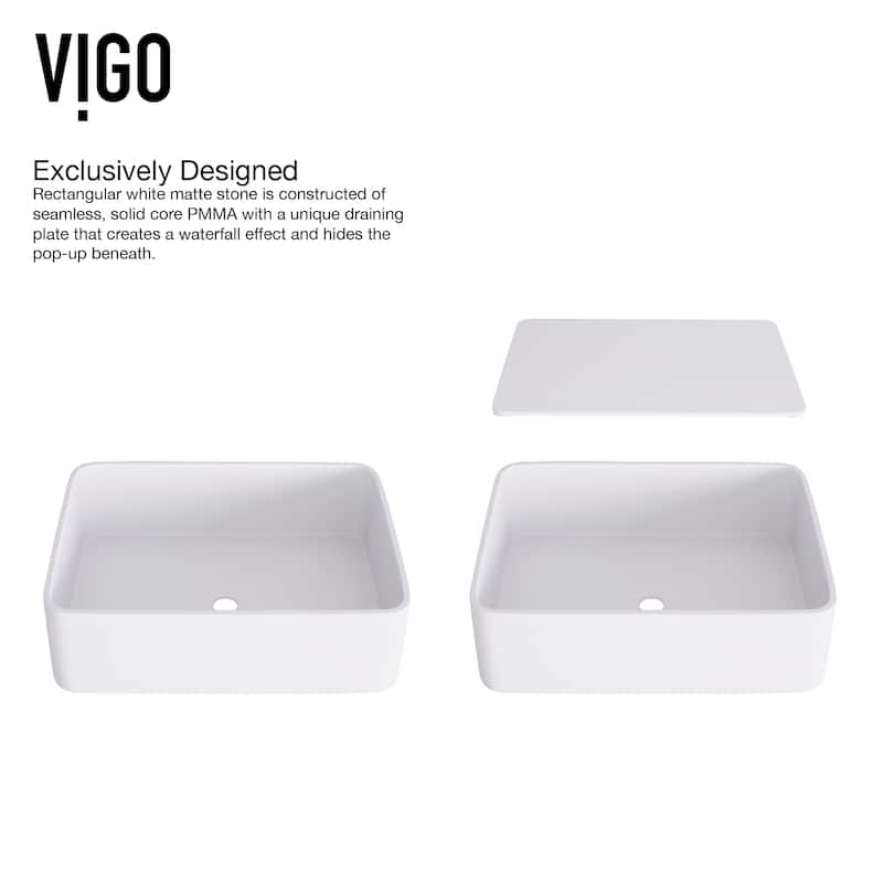 VIGO Jasmine 18"L x 15"W MatteStone Vessel Sink and Olus Wall Mount Faucet Set