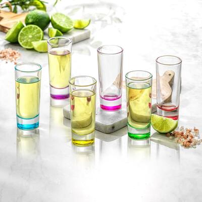 JoyJolt Hue Colored Shot Glasses, 6 Piece 2 oz Shot Glass