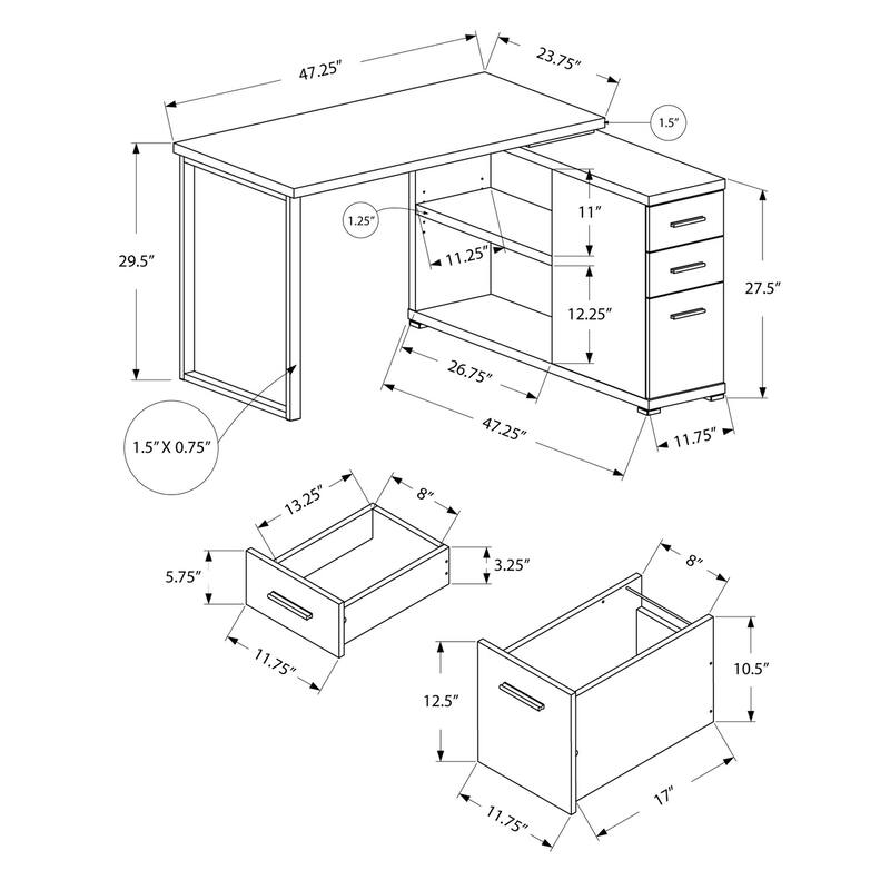 L-Shaped Computer Desk with Storage Drawers, Adjustable Shelf, Metal Base
