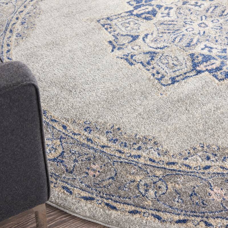 Nourison Tranquil Grey Navy Modern Persian Floral Medallion Area Rug