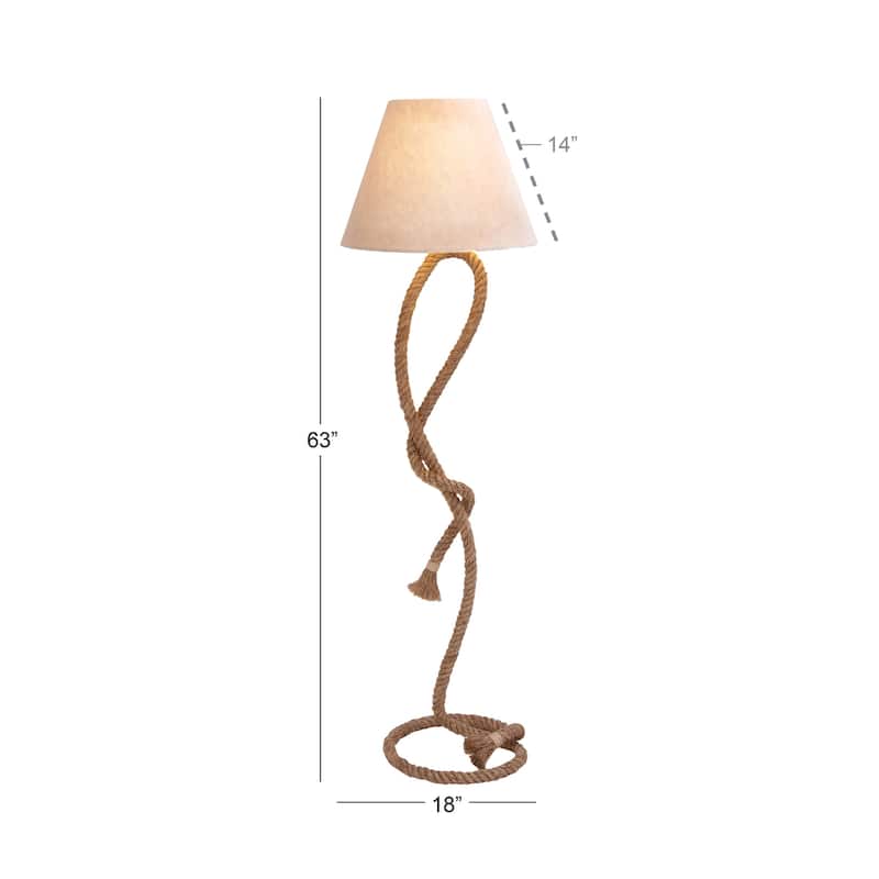 Brown Jute Rope Twisted Rope Room Floor or Table Lamp with Cream Linen Shade