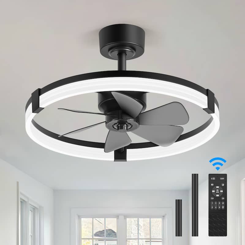 20"/23" Low Profile Dimmable Smart Ceiling Fan with Lights and Remote(6/7 ABS Blades) - 23 Inch Diameter - Black-Downrod