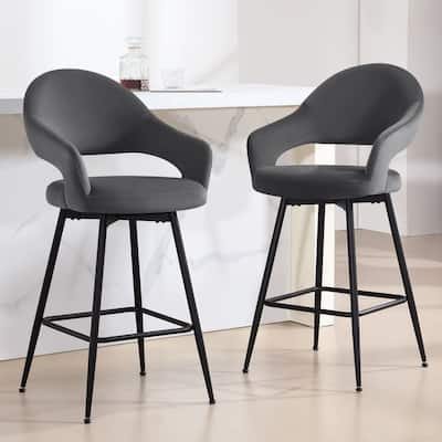 26" Velvet/ Faux Leather Counter Height Swivel Bar Stools Set of 2/4 - 39.2"H x 20.4"W X 22"D