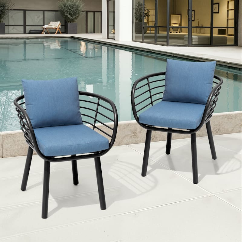 Aluminum Dining Chair with Sunbrella Seat and Back Cushions - SpectrumDenim-Set of 2