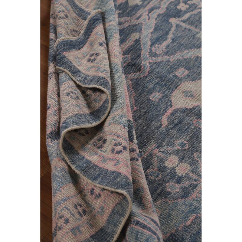 Hand Knotted Oriental 100% Wool Carpet Transitional All-Over Navy Blue & Blues Oushak Area Rug - 10' 10'' X 8' 0''