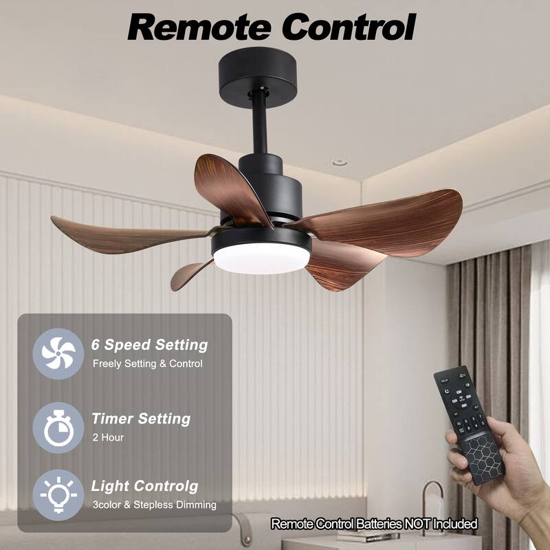 28 Inch Small Ceiling Fan with Lights Remote, 5 Blade Propeller Smart Ceiling Fan, 6 Speeds 3 Colors for Bedroom Kitchen