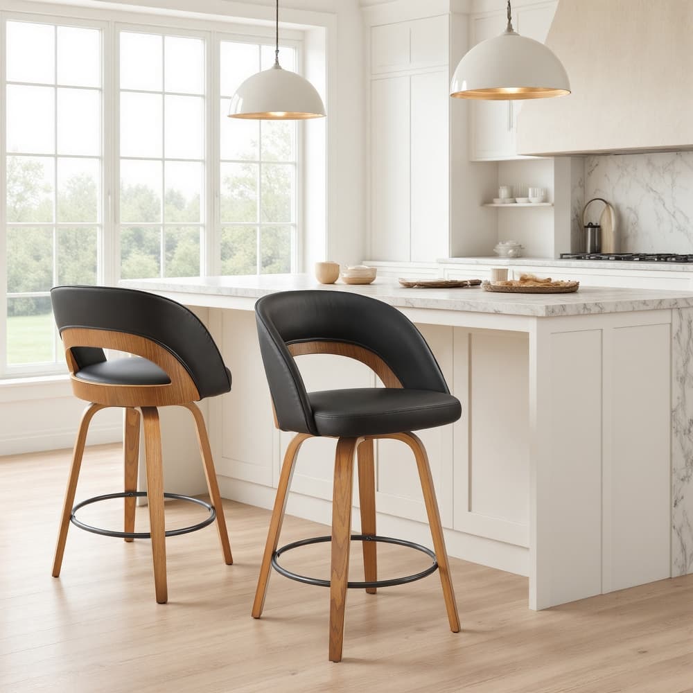 Set of 2 Modern Upolstered Swivel Counter Height Barstools