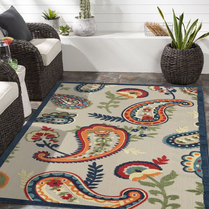 Sevita Floral Paisley Textured Indoor/Outdoor Area Rug