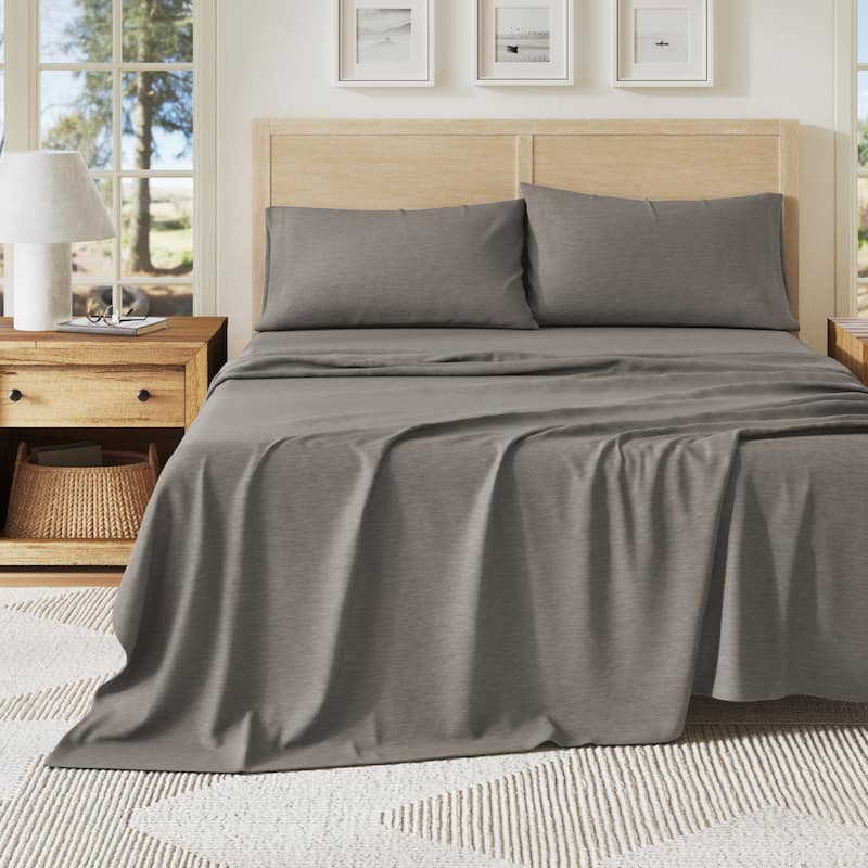 Linery & Co. Heathered Melange Cotton Jersey Knit Sheet Set - Queen - Heathered Mid Grey
