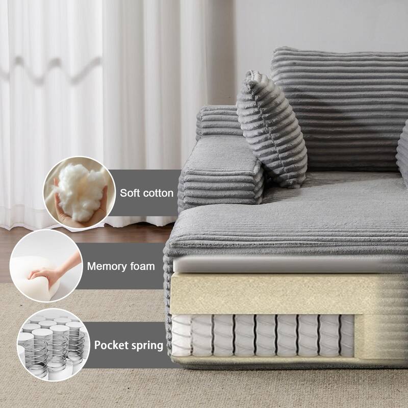 Oversized Chaise Lounge Chair, Corduroy Upholstered Sleeper Sofa Daybed, Grey, No Assembly Required