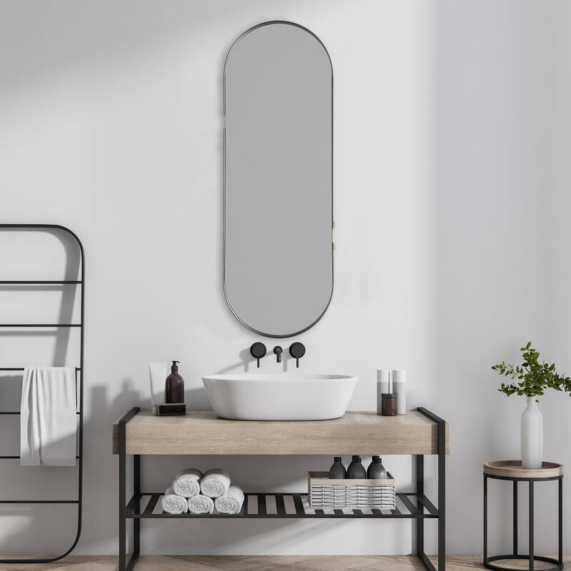 Matte Black Oval Mirror - 14.96"W x 43.31"H x 1.57"D