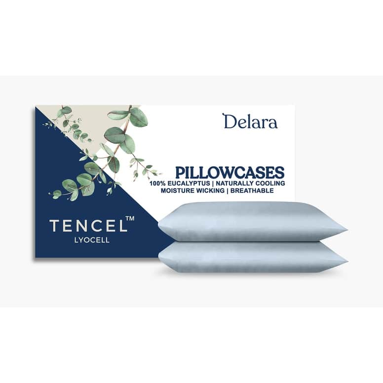 Delara 100% Eucalyptus Lyocell Tencel Pillowcase, Naturally Cooling, Super Soft, Moisture-Wicking, Smooth & Breathable