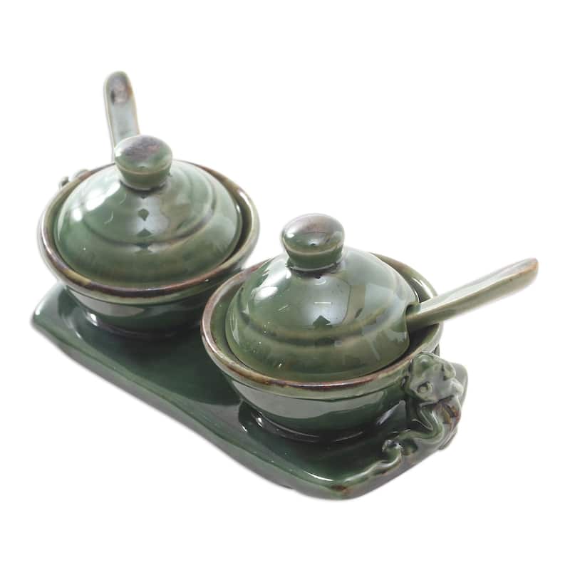 Novica Handmade Sacred Frog Ceramic Condiment Set (5 Pcs)