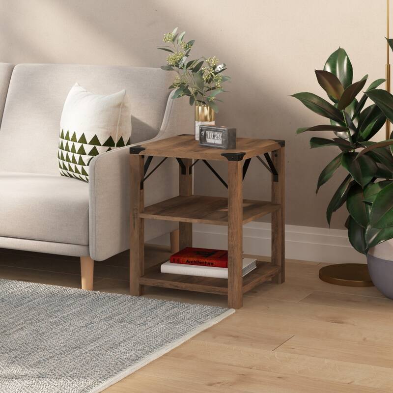 3-Tier Side Table with Metal Side Braces and Corner Caps
