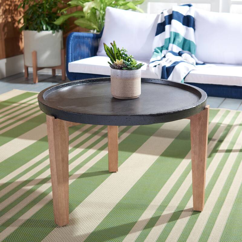 SAFAVIEH Outdoor Julina Side Table - 29Wx29Dx19H - Natural/Black