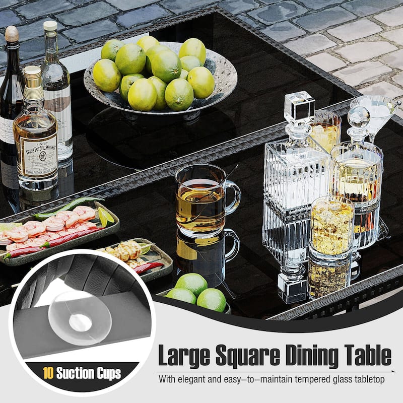 Costway 9 PCS Patio Dining Set with Tempered Glass Table & Ottoman - See Details