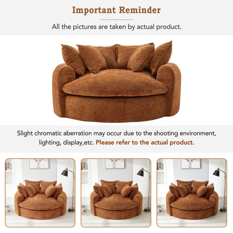 Oversized Round Accent Chair Lounge Chaise, Chenille Upholstered Boneless Sofa Bed, Deep Seat Sleeper Couch Reading Armchair