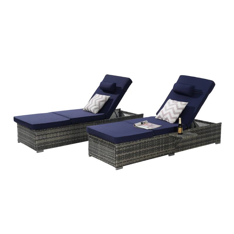 GDFStudio - Amelia Outdoor Chaise Lounge Chair Set of 2 with Adjustable Recline and Side Table for Poolside Relaxation