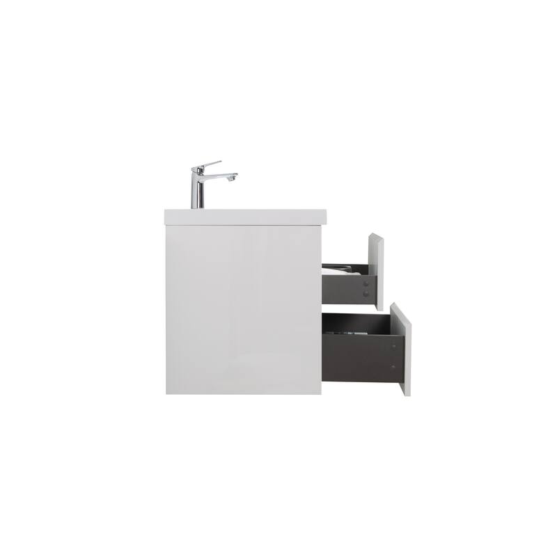 24" Wall-Mounted Floating Bathroom Vanity with Resin Sink, Soft Close Drawers, Natural Oak Cabinet, Pre-Assembled