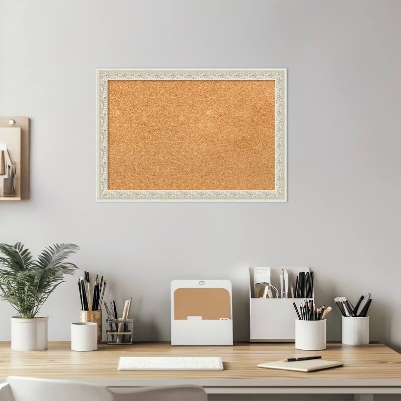Bethany Silver Wood Framed Cork Board - Bulletin Board, Organization Board, Pin Board