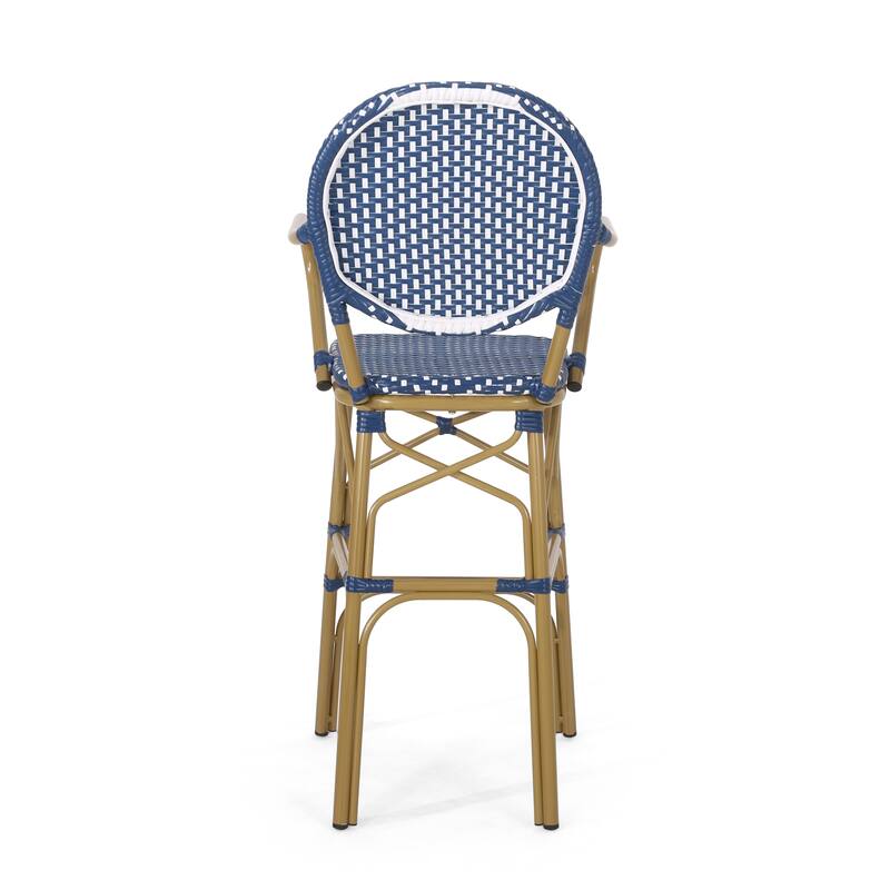 Outdoor Wicker and Aluminum Barstools, Set of 2