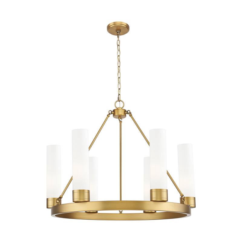 Innovations Lighting Downtown Urban - Boreas - 6 Light 29" Chandelier with 11" Shades - Striped White/Brushed Brass