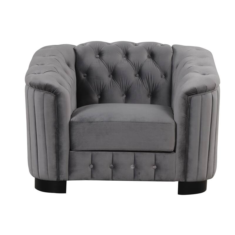3-Pieces 6-Seat Velvet Sofa Set (3+2+1) with Rubber Wood Legs & Tufted Back