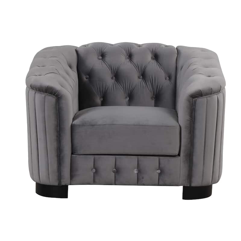 Velvet Modern Accent Sofa Chair with Thick Removable Cushion, Tufted Back, and Solid Wood Legs