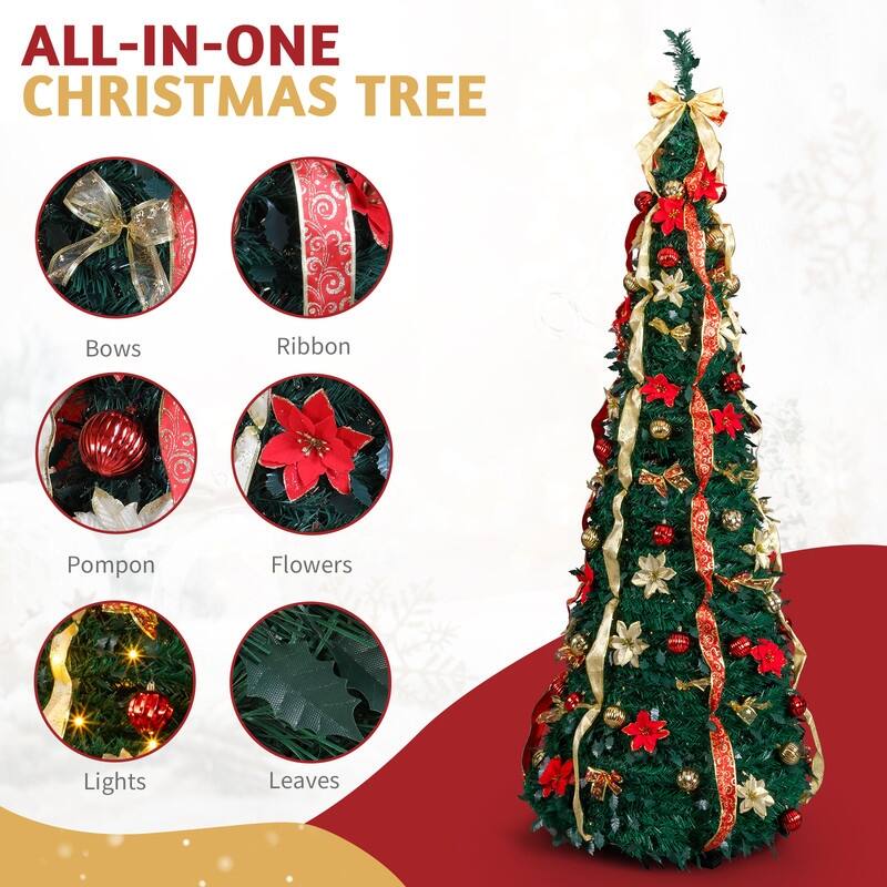 7 FT Fully Decorated Pre-lit Pop Up Artificial Xmas Tree with 200 Warm Lights Remote Control