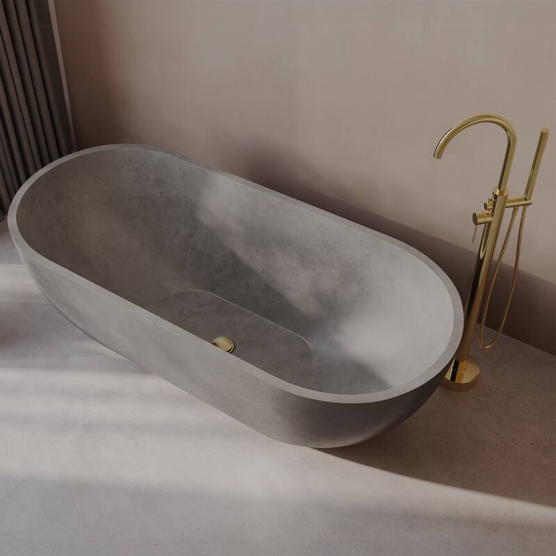 Claire 60" FreestandingConcreteBathtub In Gray, Drain Included