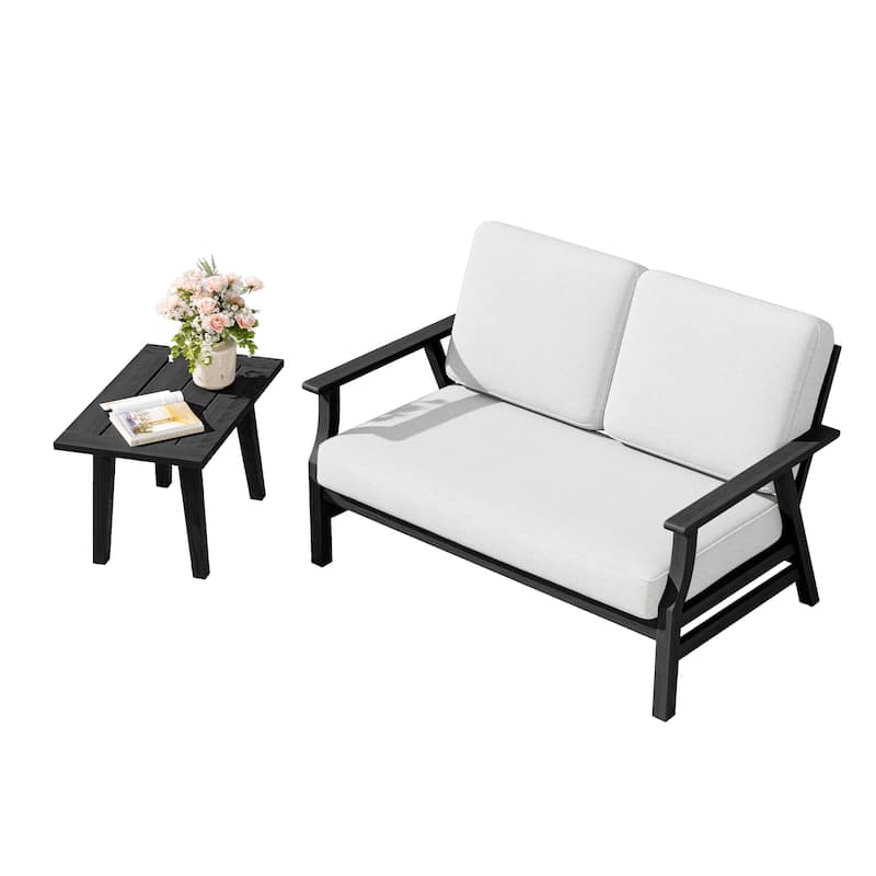 2-Piece Teak Outdoor Loveseat Set with Table.