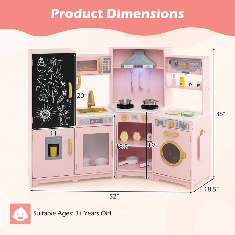 Gymax Corner Kids Play Kitchen Wooden Pretend Toy Kitchen w/ Realistic