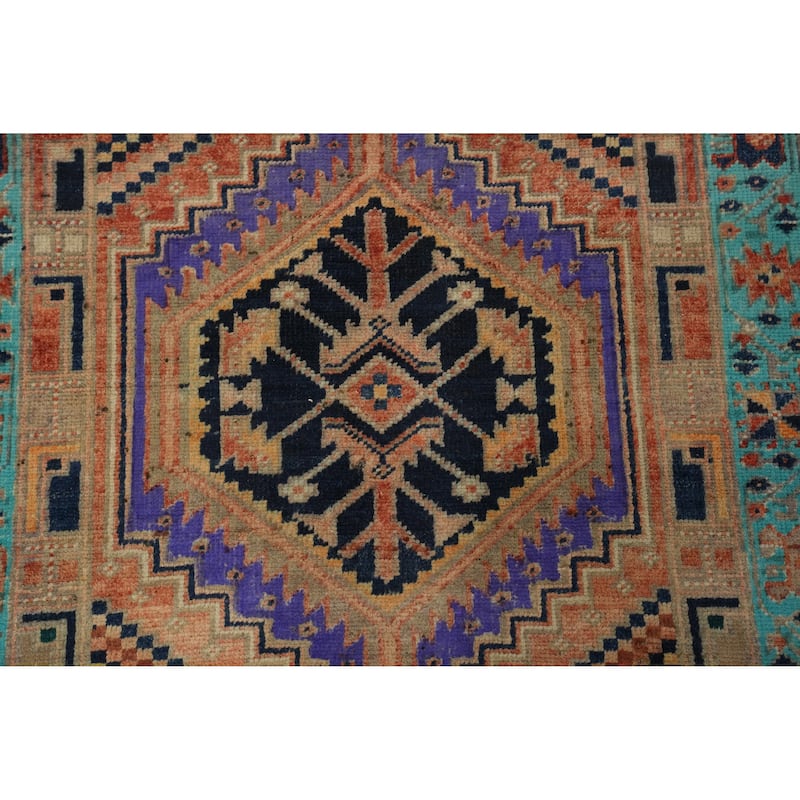 Hand Knotted Oriental 100% Wool Carpet Traditional Tribal Oranges & Rust Ardebil Runner Rug - 7' 2'' X 3' 3''