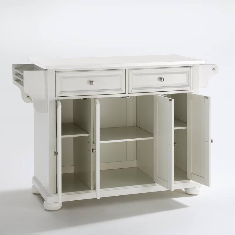 Kitchen Island Cart with Stone Top - Rustic Kitchen Storage Island with Drawers & Shelves