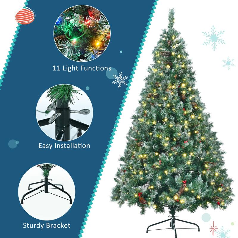 6FT Pre-Lit Christmas Tree with Garland & Wreath Set, LED Multi-Color & Warm Lights, Green and White Tips