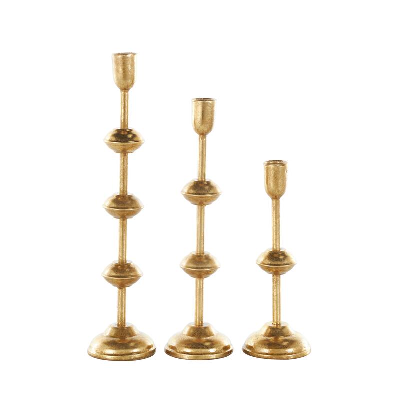 Gold Metal Slim Candle Holder with Floating Spheres (Set of 3)