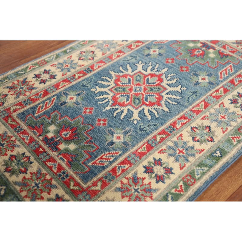 Blue Kazak Oriental Accent Rug Hand-Knotted Wool Carpet - 2'0" x 3'0"