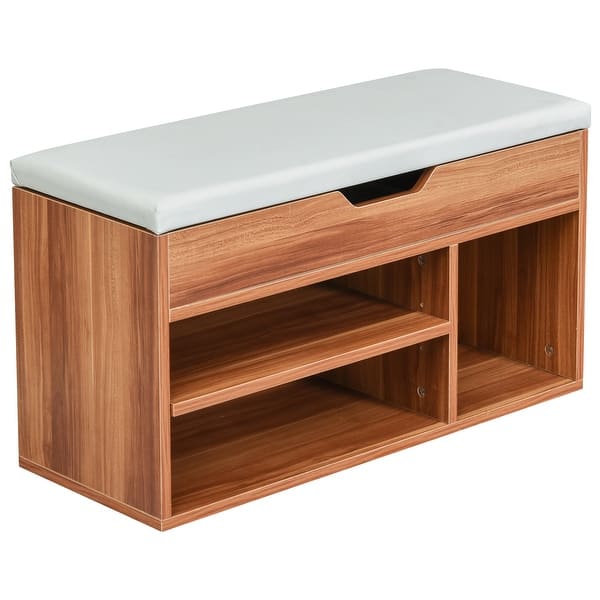 Homcom Sturdy Shoe Organizer Storage Bench With 2 Tier Rack For Storing Shoes Socks With Padded Seat Brown Overstock 31435597
