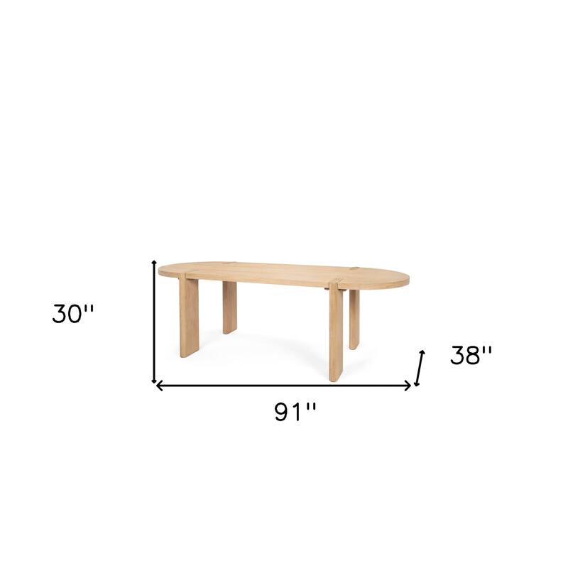 HomeRoots 91" Light Brown Wood Oval Dining Table - 91.00 in. x 30.00 in. x 38.00 in.