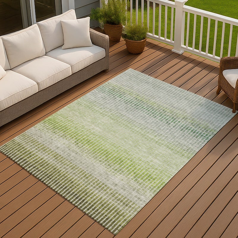 Machine Washable Indoor/ Outdoor Contemporary Stripes Chantille Rug - Olive - 3' x 5'