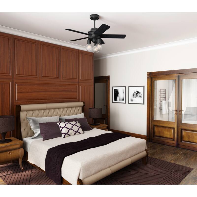 Hunter 44" Hardwick Ceiling Fan with LED Light Kit and Handheld Remote - Modern Farmhouse, Transitional - Matte Black