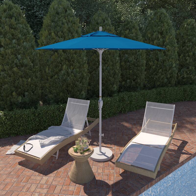 California Umbrella 7.5' Round Crank Lift Push Button Tilt White Aluminum Patio Umbrella with Pacifica Pacific Blue Fabric - Pacific Blue