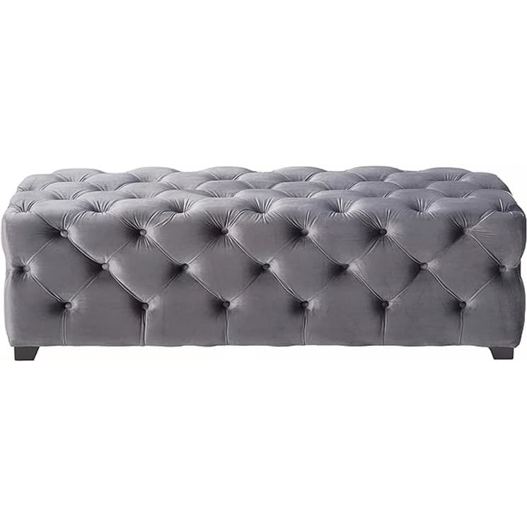 Luxurious Velvet Upholstered Ottoman Bench with Button-Tufted Diamond Stitching for Modern Glam Decor and Versatile Use