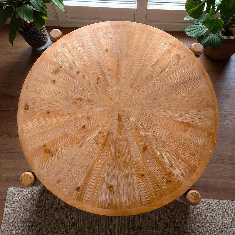 Round Rustic Wood Coffee Table - 36" Farmhouse Modern Center Table for Tea, Cocktail, Bedroom or Office