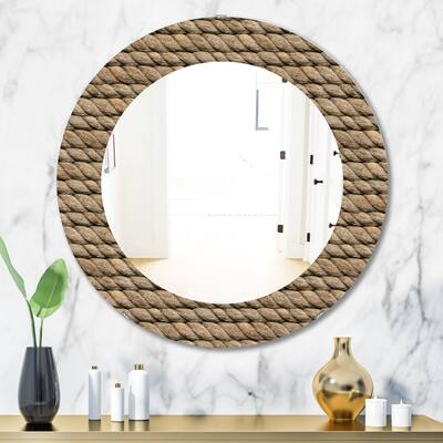 Designart 'Hemp Rope' Farmhouse Mirror - Frameless Oval or Round Wall Mirror - Brown