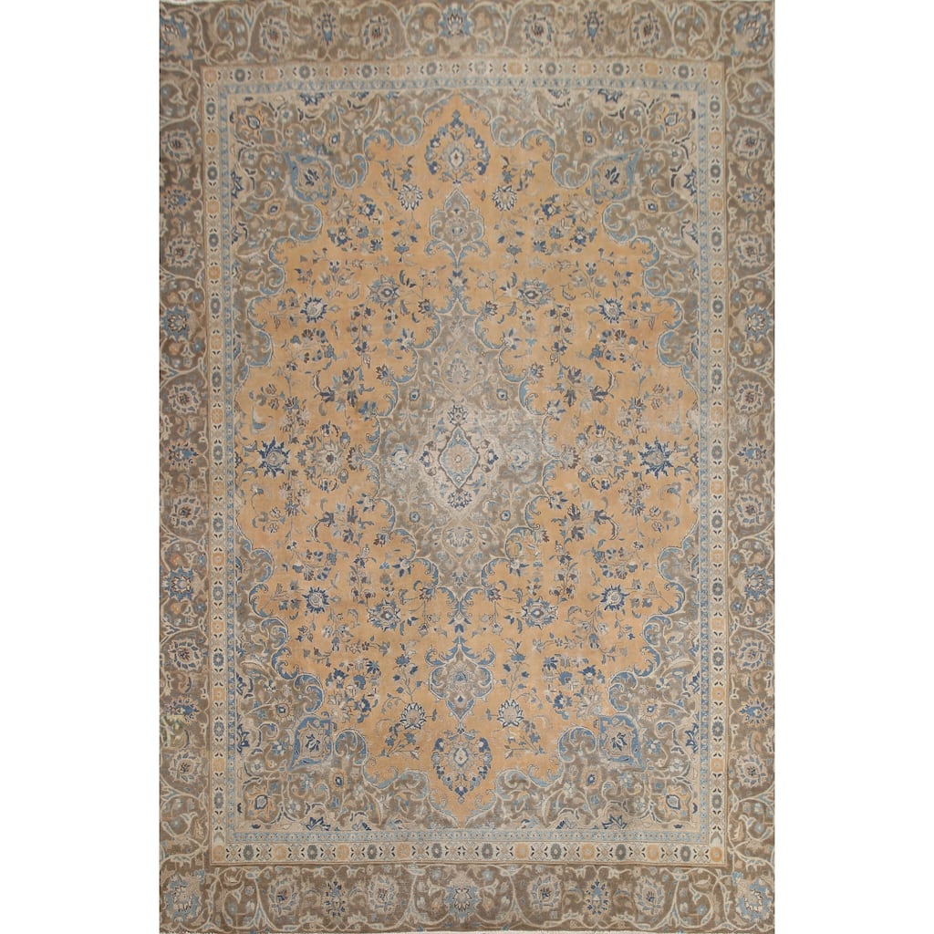Hand Knotted Oriental 100% Wool Carpet Traditional Floral Oranges & Rust Mashad Area Rug - 11' 2'' X 8' 5''