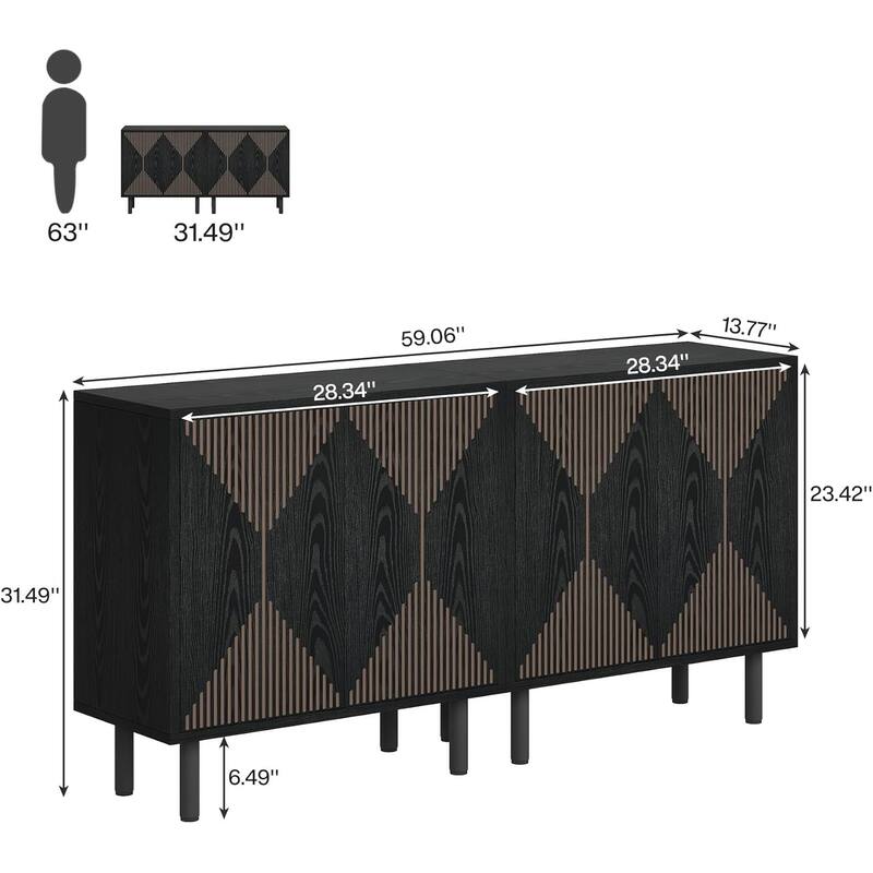 White Sideboard Buffet Set, Modern Sideboard Storage Cabinet with Door