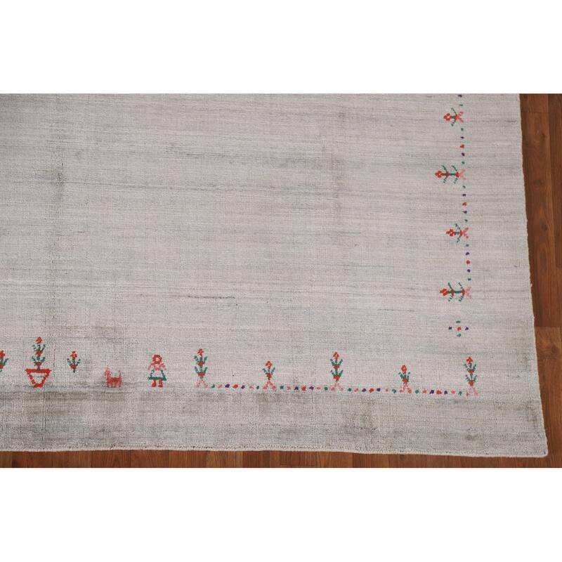 Gabbeh Indian Area Rug Handmade Beige Wool Carpet - 7'7"x 9'8"