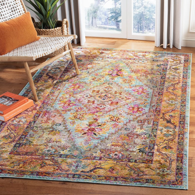 SAFAVIEH Crystal Aili Vintage Boho Oriental Rug - 3' x 5' - Light Blue/Orange - Rectangle